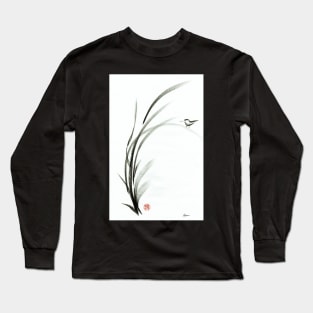 Bamboo Birdie - Sumie ink brush painting Long Sleeve T-Shirt